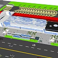 Modern Bus Station Exterior With Glass Roof Palm Trees Buses And Pedestrians