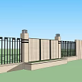 Building Exterior Wall With Beige Panels Black Columns Green Lawn And Metal Frames