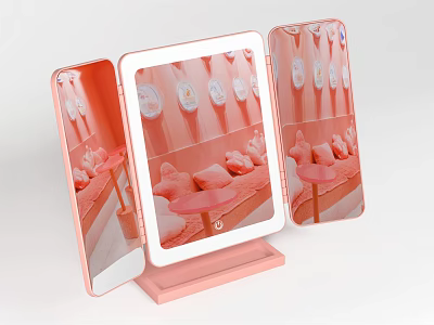 Pink Standing Mirrors Featuring Multiple Room Reflections and Stand Design 3d model