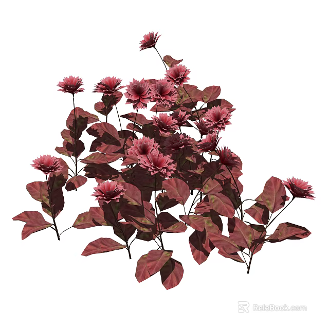Vibrant Red Flowers With Dark Green Leaves In Fresh Blooming Cluster 3d model 