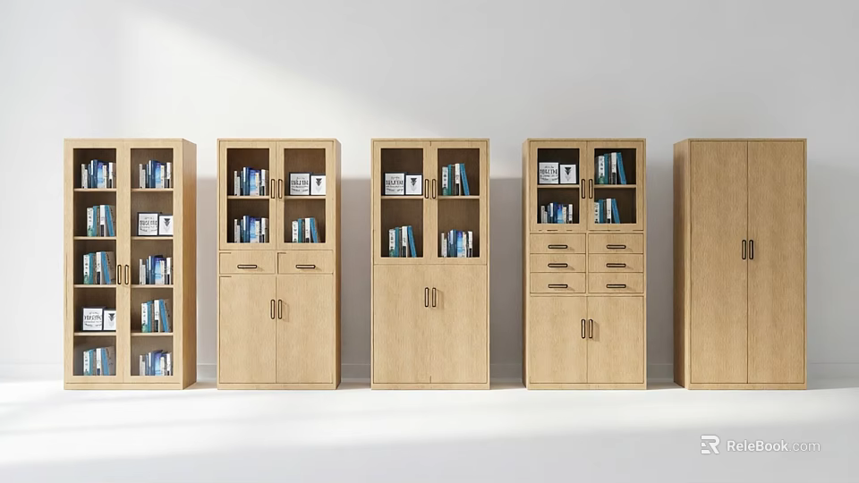 Wooden Bookcases With Glass Doors Drawers And Cabinets For Books And Decor 3d model 