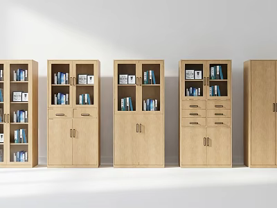 Wooden Bookcases With Glass Doors Drawers And Cabinets For Books And Decor 3d model