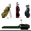 Sports Equipment Featuring Colorful Golf Bags Clubs Balls And Putting Green