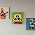 Cartoon Character Canvas Paintings Featuring SpongeBob Patrick Star and Squidward 3d model