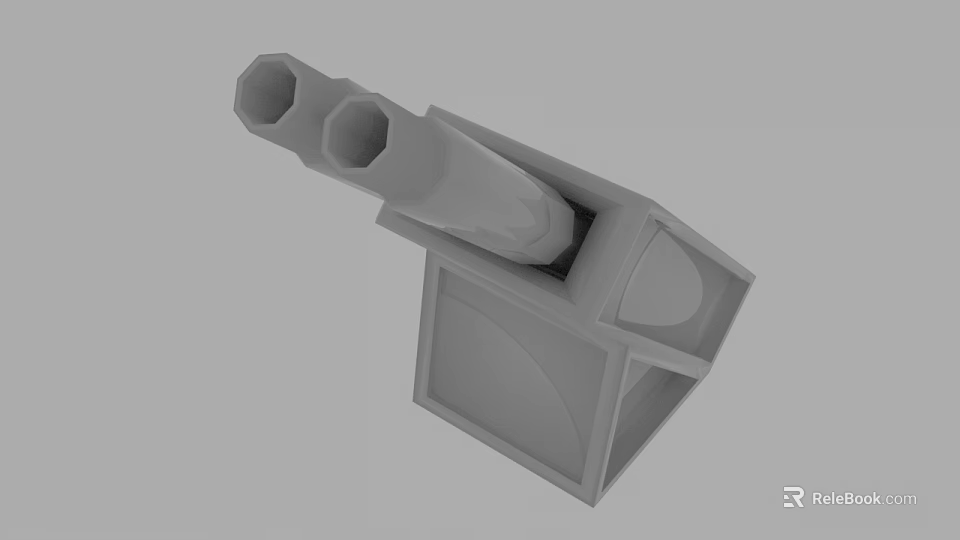 3D Model of Abstract Structure With Square Base and Two Tubular Extensions 3d model 