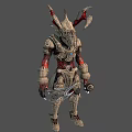 Fantasy Character In Creature Inspired Armor Holding Decorative Sword With Metallic Details