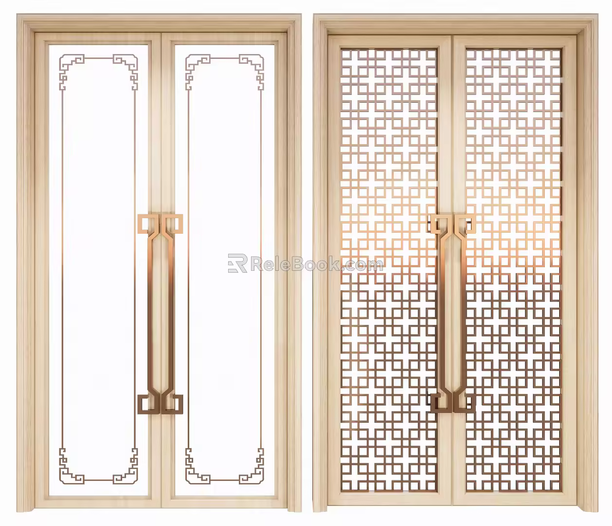 New Chinese style double door sliding door 3d model