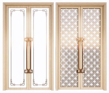 New Chinese style double door sliding door 3d model