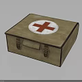 Vintage Brown First Aid Kit With Red Cross Symbol And Leather Straps