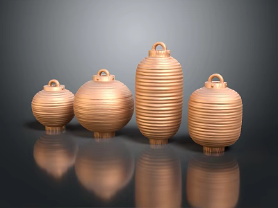 Copper Colored Lantern Shaped Furniture With Striped Design And Four Pieces 3d model