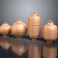 Copper Colored Lantern Shaped Furniture With Striped Design And Four Pieces
