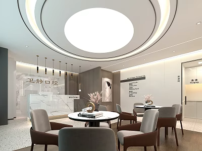 Modern Weibang Center Reception Area With Round Tables Chairs And Ceiling Lighting 3d model