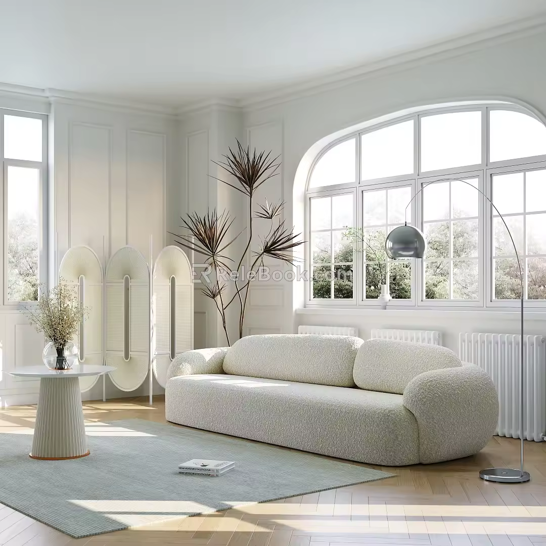 Modern Multiplayer Sofa Cream Sofa Coffee Table Combination 3d model