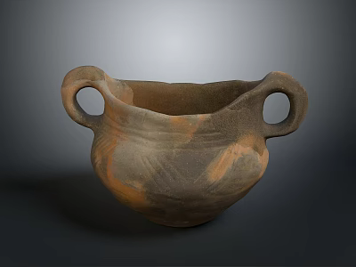 Ancient Textured Pottery Jar With Two Handles And Brown Orange Tones 3d model