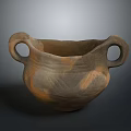 Ancient Textured Pottery Jar With Two Handles And Brown Orange Tones