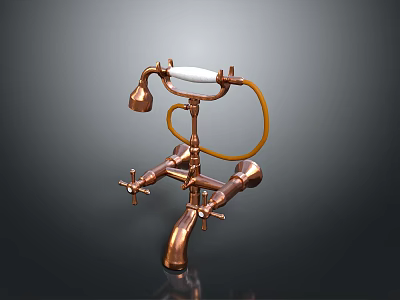 Copper Faucet With Handheld Shower And Yellow Hose Metallic Finish Design 3d model