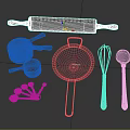 Essential Kitchen Tools With Marble Rolling Pin Metal Measuring Cups Strainer Whisk And Silicone Spatulas