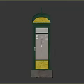 Vintage Phone Booth With Green Dome Yellow Panels Glass Door And Gray Stone Base