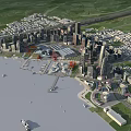 Aerial Planning of Modern City With Skyscrapers Waterfront Harbor Roads and Bridges