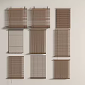 Various Window Blinds Designs Displayed On White Wall For Home Decor 3d model