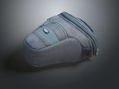 Gray Fabric Shoulder Backpack with Zipper Compartments and Logo Detail 3d model