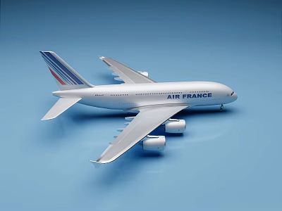 White Air France Passenger Plane With Red Blue Tail Stripes On Blue Background 3d model