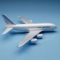 White Air France Passenger Plane With Red Blue Tail Stripes On Blue Background