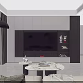 Modern Living and Dining Room Interior Design With TV Wall Sofa And Marble Coffee Table