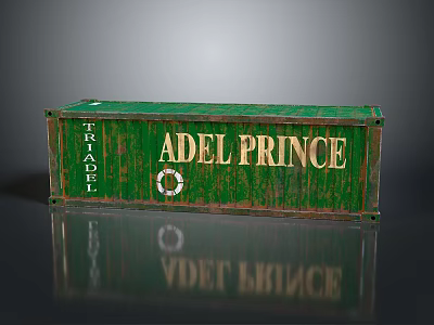 Rusty Green Container With ADEL PRINCE Lettering FRAPDLE And Lifebuoy Symbol 3d model