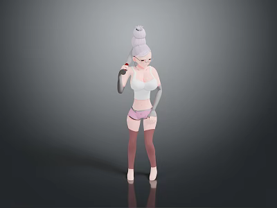 Game Movie Character With Grey Bun Hairstyle Glasses White Top Pink Shorts And Brown Stockings 3d model