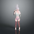 Game Movie Character With Grey Bun Hairstyle Glasses White Top Pink Shorts And Brown Stockings