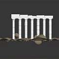 Detailed White Roman Columns Model Display On Sandy Base With Rocks