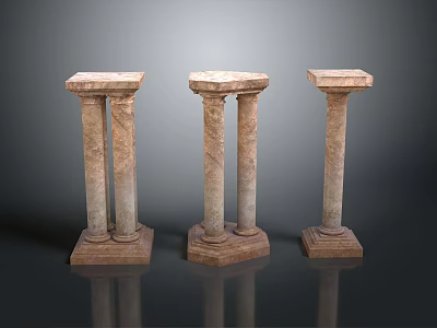Scenic Classical Landscape Featuring Three Ancient Stone Pillars with Pedestals 3d model