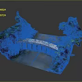 Detailed 3D Landscape Model With Bridge Green Vegetation And Water Area
