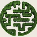 Green Plant Wall Design Featuring Circular Maze Pattern And Lush Foliage
