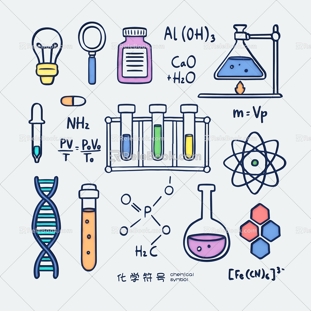 Chemical molecular symbol research equipment test tube microscope pattern icon element 3d model