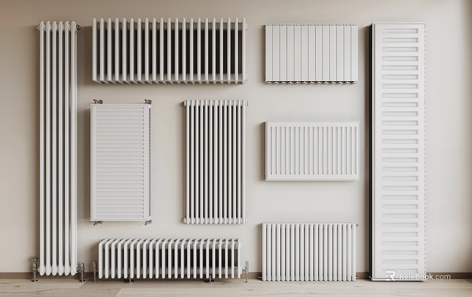 Various Styles Of Modern White Radiators For Home Heating With Different Sizes 3d model 