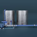 Industrial Equipment With Metal Cylindrical Tanks Blue Pipes And Pump