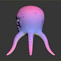 Spotted Pink Purple Octopus Character Creature With Expressive Face Gradient Body And Long Tentacles