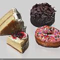 Assorted Desserts Including Vanilla Cake Slice Chocolate Cake Cheesecake And Pink Donut With Sprinkles