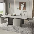 Modern Dining Table Set With White Chairs And Marble Top In Bright Room 3d model