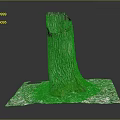 Natural Wood and Stone Tree Stump with Bark Texture and Green Moss on Base 3d model