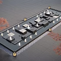 Water Fountain Landscape With Square Platforms Small Fountains Surrounding Lights And Red Maple Trees