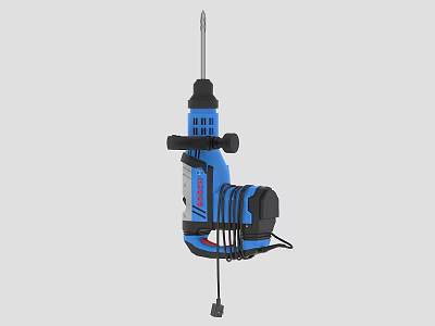 Industrial Electric Drill With Blue Body And Long Drill Bit For Heavy Duty Applications 3d model