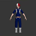 3D Character Model With Red And White Hair Blue Uniform White Boots And Suspenders