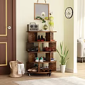 Wooden Multi Tiered Shoe Cabinet in Entryway With Green Plant Radio And Wall Clock