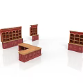 Red Traditional Wooden Furniture Set With Open Shelves Cabinets And Carved Countertop