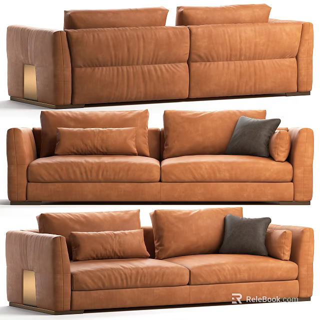 Brown Double Sofa Modern Design With Soft Cushions And Gray Decorative Pillows 3d model