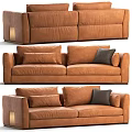 Brown Double Sofa Modern Design With Soft Cushions And Gray Decorative Pillows 3d model