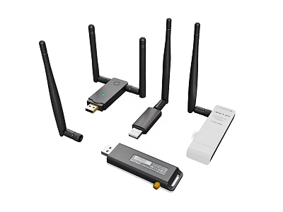 Essential Wireless Digital Accessories Featuring USB Wi-Fi Adapters And Multiple External Antennas 3d model